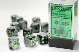 Chessex - 26645 - Gemini Black-Grey/green 16mm d6 Dice Block (12 dice)