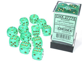 Chessex 27775 - Borealis Light Green/gold Luminary 16mm d6 Dice Block (12 Count)