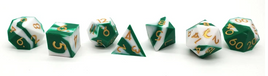 Old School Dice - Silicone 7-Piece Set - Green & White with Gold RPG Set