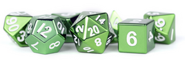 Metallic Dice Games - Dice - Metal Green with White Numbers 7-Dice RPG Set