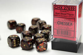 Chessex - 27619 - Scarab Blue Blood/gold 16mm d6 Dice Block (12 dice)