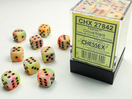 Chessex 27842 - Festive Circus/black 12mm d6 Dice Block (36 Count)