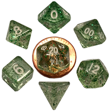 Load image into Gallery viewer, Metallic Dice Games - Dice - 7ct Mini - Ethereal Green w/ White