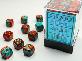 Chessex 26862 - Gemini Red-Teal/gold 12mm d6 Dice Block (36 Count)