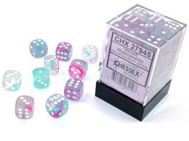 Chessex - 27945 - Nebula Wisteria/white Luminary 12mm d6 Dice Block (36 dice)