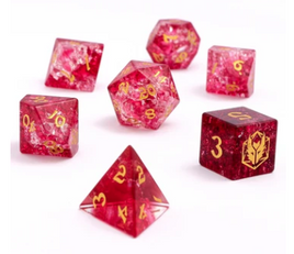 Hymgho - Dragon's Horde Glass 7-Dice RPG Set - Red & White