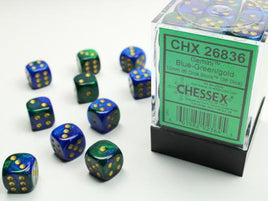 Chessex - 26836 - Gemini Blue-Green/gold 12mm d6 Dice Block (36 dice)