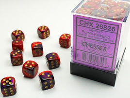 Chessex - 26826 - Gemini Purple-Red/gold 12mm d6 Dice Block (36 dice)