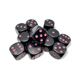 Chessex - Dice - 25648 - Opaque Black with Pink 16mm d6 12pc