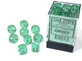 Chessex - 27975 - Borealis Light Green/gold Luminary 12mm d6 Dice Block (36 dice)