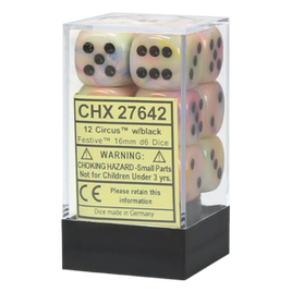 Chessex - 27642 - Festive Circus/black 16mm d6 Dice Block (12 dice)