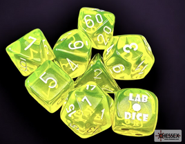 Chessex - 30061 Translucent Neon Yellow/white Polyhedral 7-Dice Set (with bonus die)