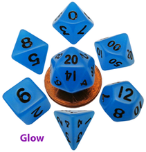 Load image into Gallery viewer, Metallic Dice Games - Dice - 7ct Mini - Glow in the Dark - Blue w/ Black