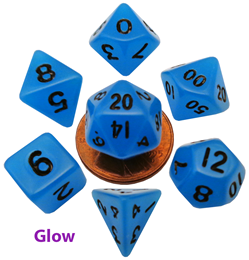 Metallic Dice Games - Dice - 7ct Mini - Glow in the Dark - Blue w/ Black