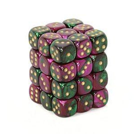 Chessex - 26834 - Gemini Green-Purple/gold 12mm d6 Dice Block (36 dice)