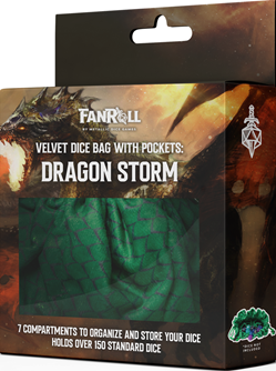 Fanroll - Dice Bag - Dragon Storm Velvet Dice Bag - Green with Pockets