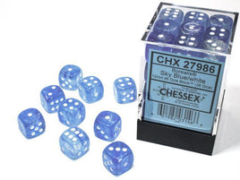 Chessex - 27986 - Borealis Sky Blue/white Luminary 12mm d6 Dice Block (36 dice)