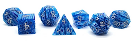 Old School Dice - Gemstone 7-Piece Set - Blue Flowers RPG Dice Set