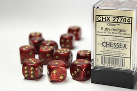 Chessex - 27704 - Glitter Ruby/gold 16mm d6 Dice Block (12 dice)