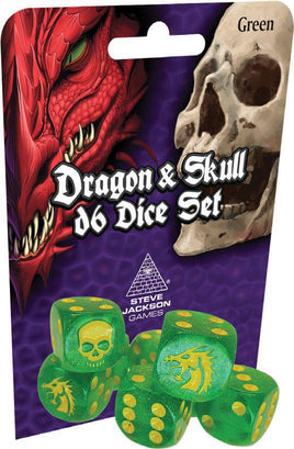 SJG - Dice - Dragon & Skull d6 Dice Set Green 8pc