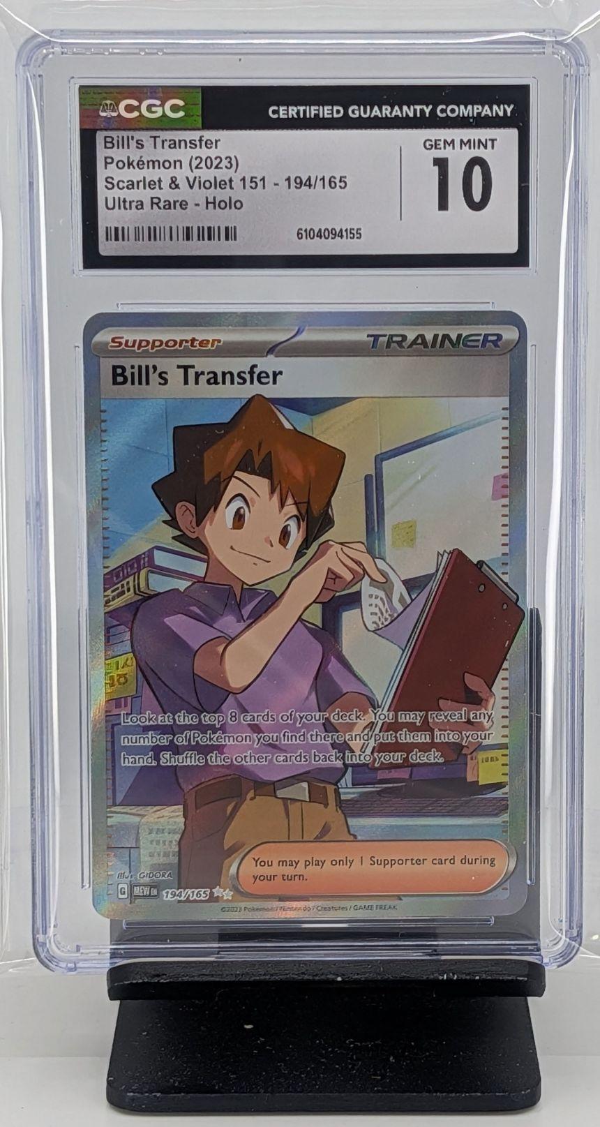pokemon bill card Bill's Transfer 2023 151 Ultra Rare #194 PSA Authenticated 10 Decks:ST-15 Simple_Cards Encased in a durable Alolan Ninetales GX 22/145