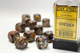 Chessex 27693 - Lustrous Gold/silver 16mm d6 Dice Block (12 Count)