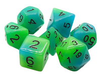 Old School Dice - 7 Piece DnD RPG Dice Set: Glow Dice - Green & Blue