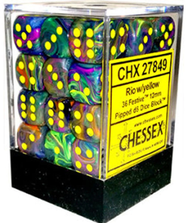 Chessex 27849 - Festive Rio/yellow 12mm d6 Dice Block (36 Count)