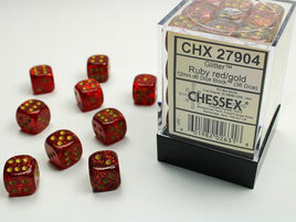 Chessex - 27904 - Glitter Ruby/gold 12mm d6 Dice Block (36 dice)