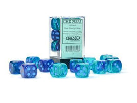 Chessex - 26663 - Gemini Blue-Blue/light blue Luminary 16mm d6 Dice Block (12 dice)