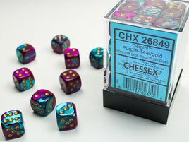 Chessex - 26849 - Gemini Purple-Teal/gold 12mm d6 Dice Block (36 dice)