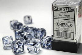Chessex - 27608 - Nebula Black/white 16mm d6 Dice Block (12 dice)