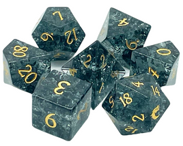 Old School Dice - Gemstone 7-Piece Set - Blast Glass - Obsidian w/ Gold