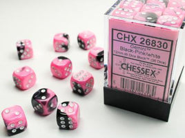 Chessex - 26830 - Gemini Black-Pink/white 12mm d6 Dice Block (36 dice)