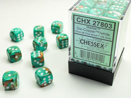 Chessex - 27803 - Marble Oxi-Copper/white 12mm d6 Dice Block (36 dice)
