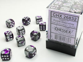 Chessex - 26832 - Gemini Purple-Steel/white 12mm d6 Dice Block (36 dice)