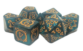 Old School Dice - Rune Dice: Coiled Serpent Green with Gold RPG Dice Set