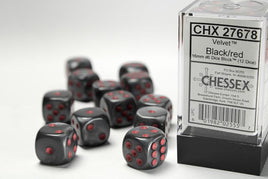 Chessex 27678 - Velvet Black/red 16mm d6 Dice Block (12 Count)