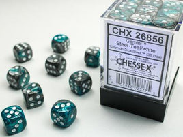 Chessex 26856 - Gemini Steel-Teal/white 12mm d6 Dice Block (36 Count)