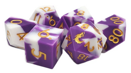 Old School Dice - Silicone 7-Piece Set - Purple & White with Gold RPG Set
