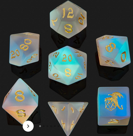 Hymgho - Dragon's Horde Gem Stone 7-Dice RPG Set - Frosted Prismatic Crystal