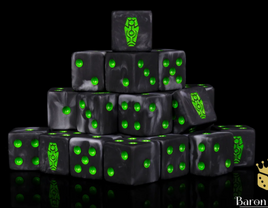 Baron of Dice - Day of the Dead Green Coffin 16mm Square Corner d6 Set