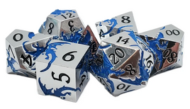 Old School Dice - Metal Soaring Dragon: Silver with Blue RPG Dice Set