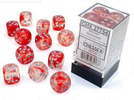 Chessex - 27754 - Nebula Red/silver Luminary 16mm d6 Dice Block (12 dice)