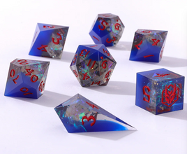 Hymgho - Captured Magic: Sapphire Inferno Sharp Resin RPG Dice Set