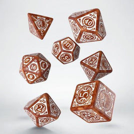 Q Workshop - Dice - Steampunk Clockwork Set - Caramel & White