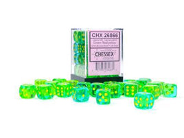 Chessex - 26866 - Gemini Translucent Green-Teal/yellow 12mm d6 Dice Block (36 dice)