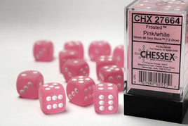 Chessex 27664 - Frosted Pink/white 16mm d6 Dice Block (12 Count)