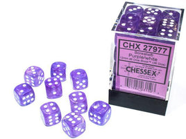 Chessex - 27977 - Borealis Purple/white Luminary 12mm d6 Dice Block (36 dice)