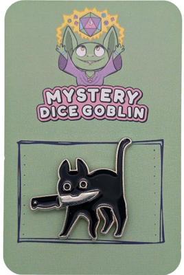 Mystery Dice Goblin Enamel Pin - Dagger Cat